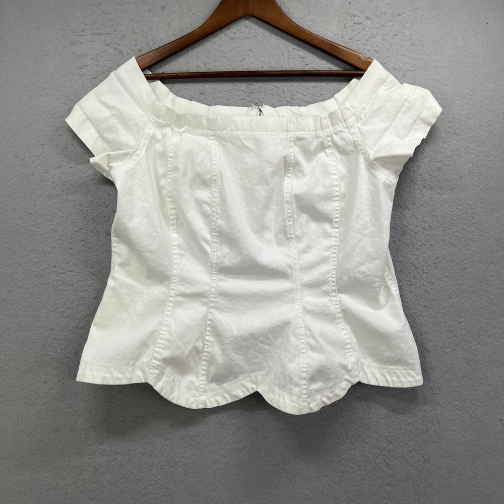 Newport News Corset Blouse Womens 18 White Off Shoulder Scalloped Hem Coquette